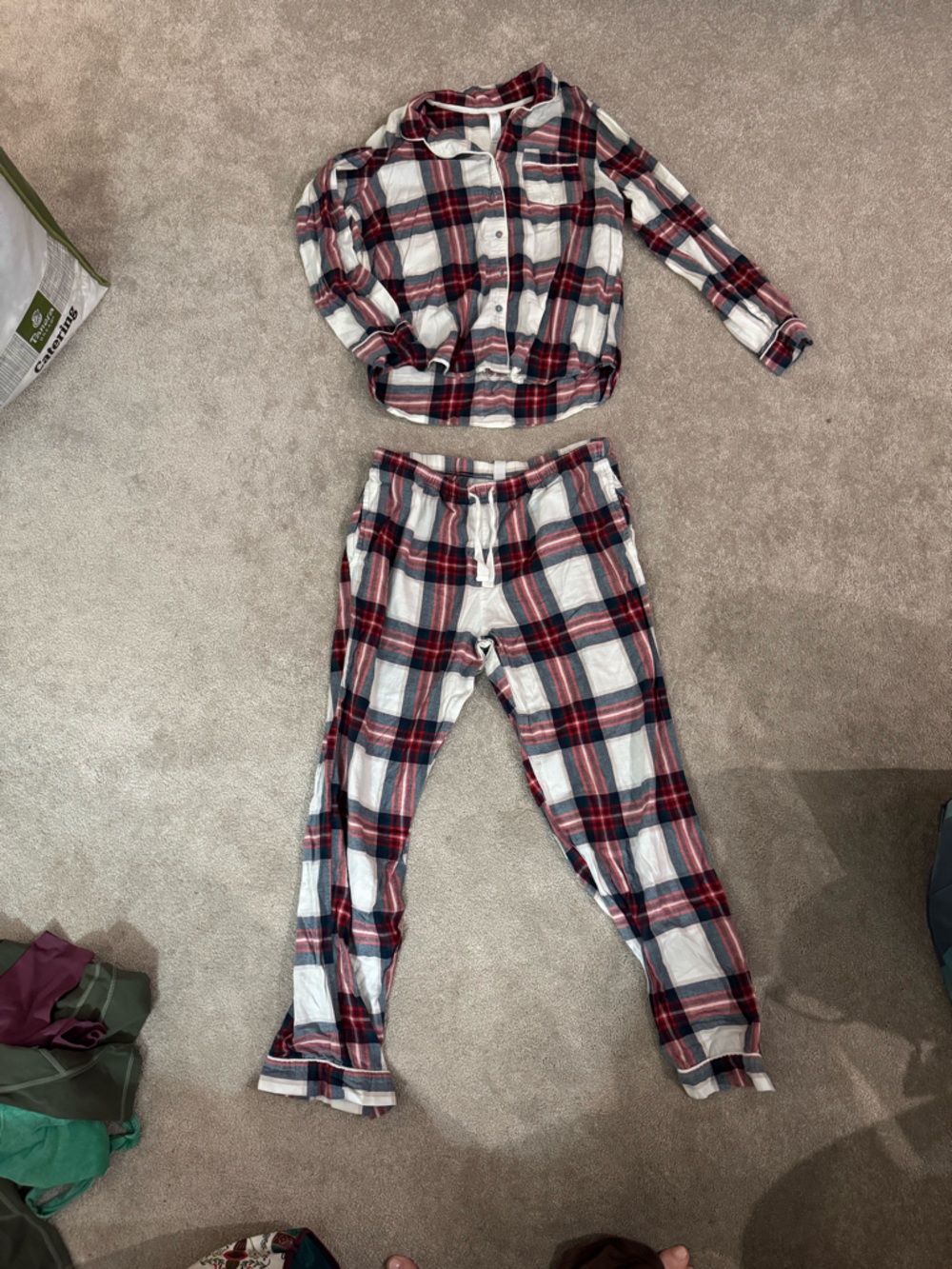 stars above Red White and Green Plaid Two-Piece Pajama Set